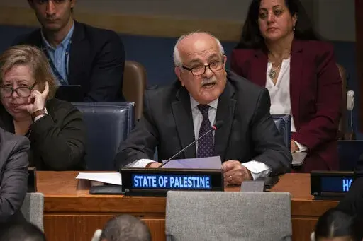 Palestinian Ambassador Riyad H. Mansour speaks during a meeting of the Special Political and Decolonization Committee at United Nations headquarters on Friday, Nov. 11, 2022. On Friday, Dec. 30, 2022, the U.N. General Assembly asked the U.N.’s highest judicial body to give its opinion on the legality of Israeli policies in the occupied West Bank and east Jerusalem. Mansour thanked countries that backed the measure. (AP Photo/Jeenah Moon, File)