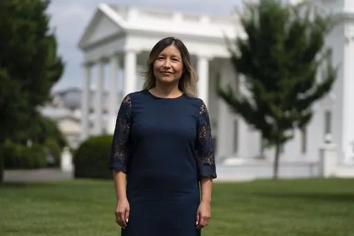 White House Intergovernmental Affairs director Julie Chavez Rodriguez stands outside the White House, Wednesday, June 9, 2021, in Washington. The granddaughter of Cesar Chavez and a bronze bust of the late Latino labor activist have had prominent places in President Joe Biden’s White House. And now Julie Chavez Rodriguez is moving on from his White House staff to take another high-profile position at the helm of Biden's reelection campaign. (AP Photo/Evan Vucci, File)