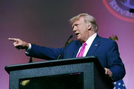 Former President Donald Trump speaks during the Oakland County Republican Party's Lincoln Day Dinner, Sunday, June 25, 2023, in Novi, Mich. (AP Photo/Al Goldis)