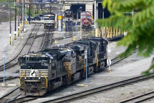 Norfolk Southern locomotives are moved in the Conway Terminal in Conway, Pa., Thursday, Sept. 15, 2022. On Thursday the Commerce Department issues its third and final estimate of how the U.S. economy performed in the second quarter of 2022. By Matt Ott.(AP Photo/Gene J. Puskar, File)