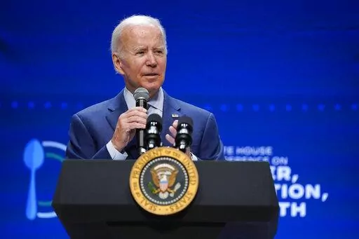 President Joe Biden speaks during the White House Conference on Hunger, Nutrition, and Health, at the Ronald Reagan Building, Wednesday, Sept. 28, 2022, in Washington. (AP Photo/Evan Vucci)