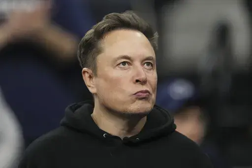 Elon Musk attends the finals at the NCAA wrestling championship, Saturday, March 22, 2025, in Philadelphia. (AP Photo/Matt Rourke)