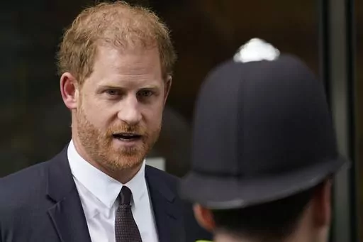Prince Harry leaves the High Court after giving evidence in London, Tuesday, June 6, 2023. Prince Harry is challenging on Tuesday, Dec. 5, 2023, the British government’s decision to strip him of his security detail after he gave up his status as a working member of the royal family and moved to the United States. The Duke of Sussex said he wants protection when he visits home and claimed it's partly because an aggressive press jeopardizes his safety and that of his family. (AP Photo/Alberto Pe